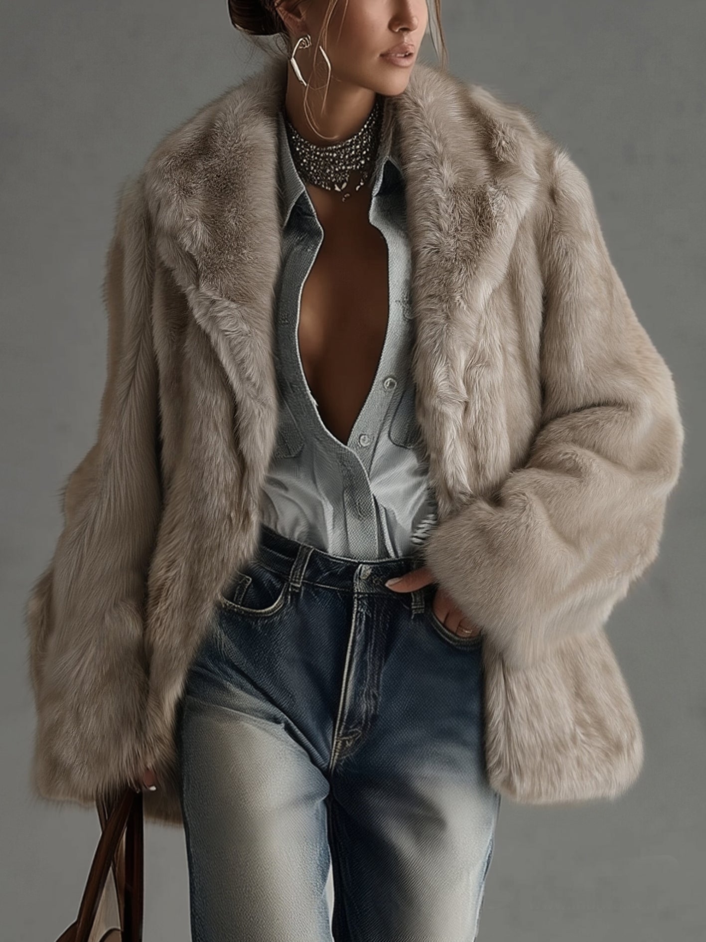 Soft Taupe™ | Luxe Oversized Faux Fur Coat