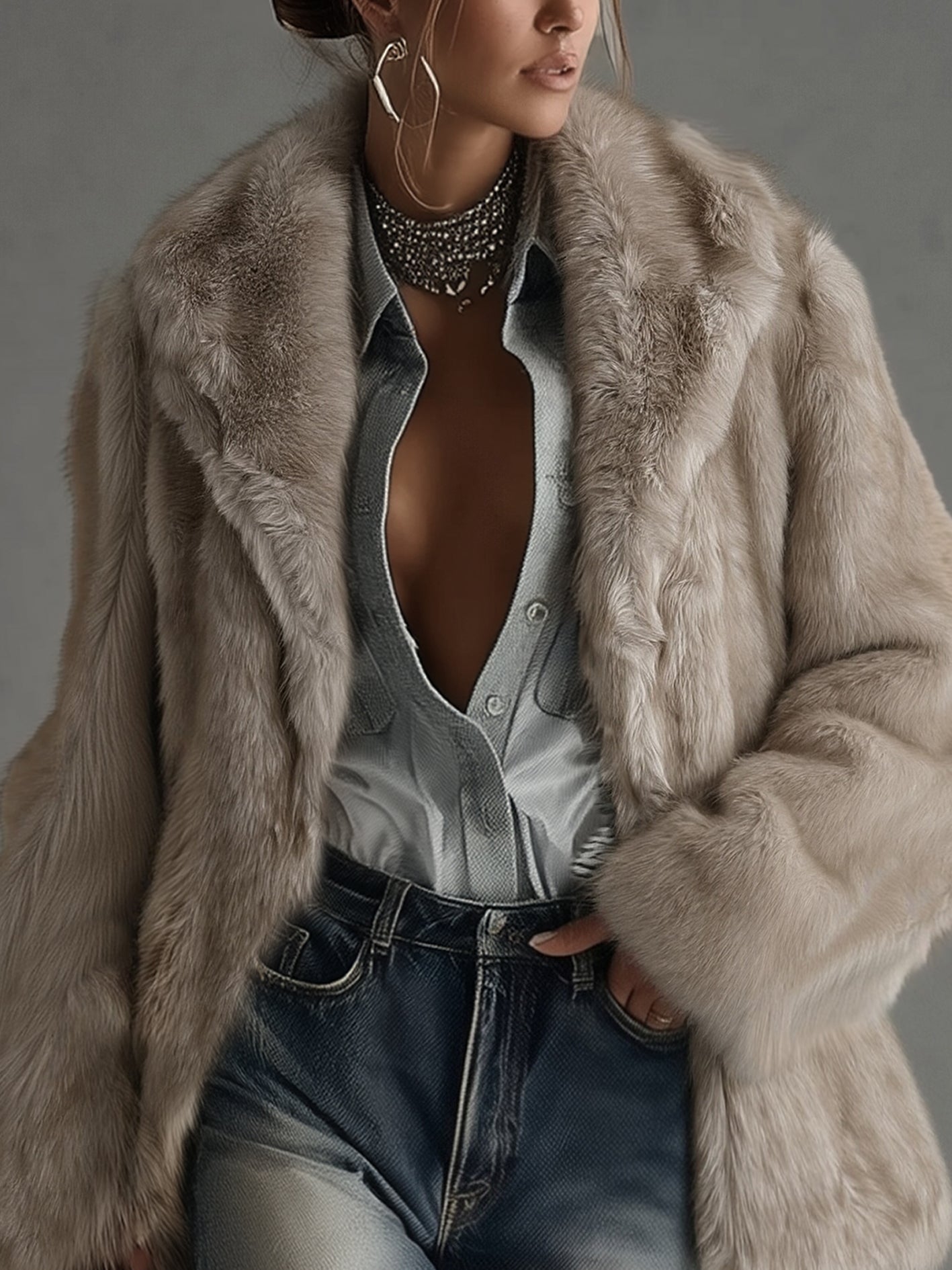 Soft Taupe™ | Luxe Oversized Faux Fur Coat