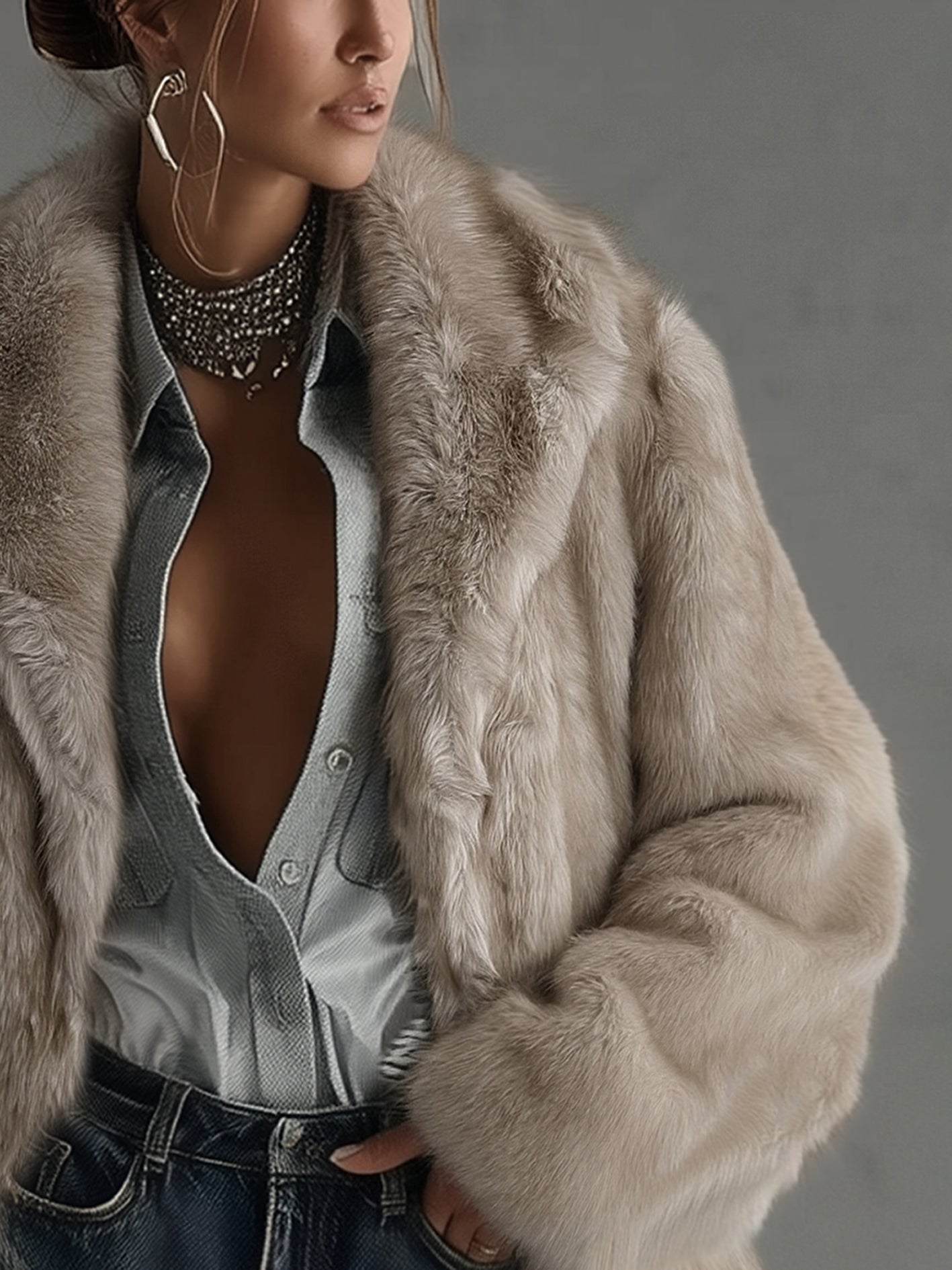 Soft Taupe™ | Luxe Oversized Faux Fur Coat