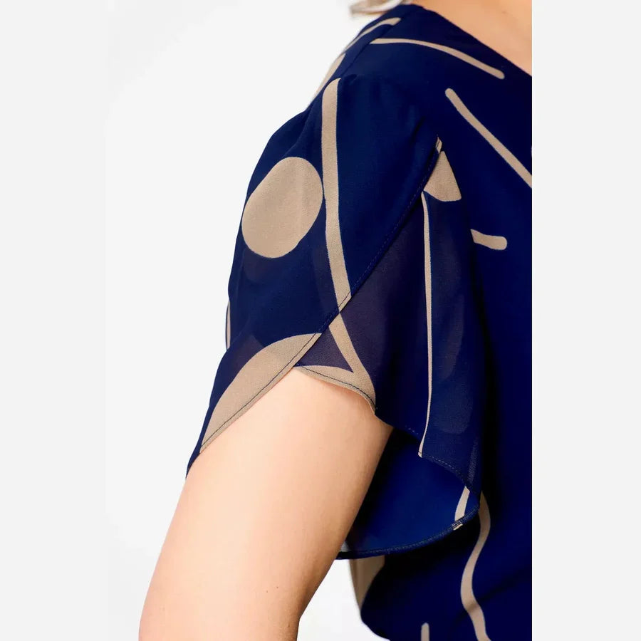 ISABELLE | NAVY POLKA DOT PRINT CHIFFON MIDI DRESS