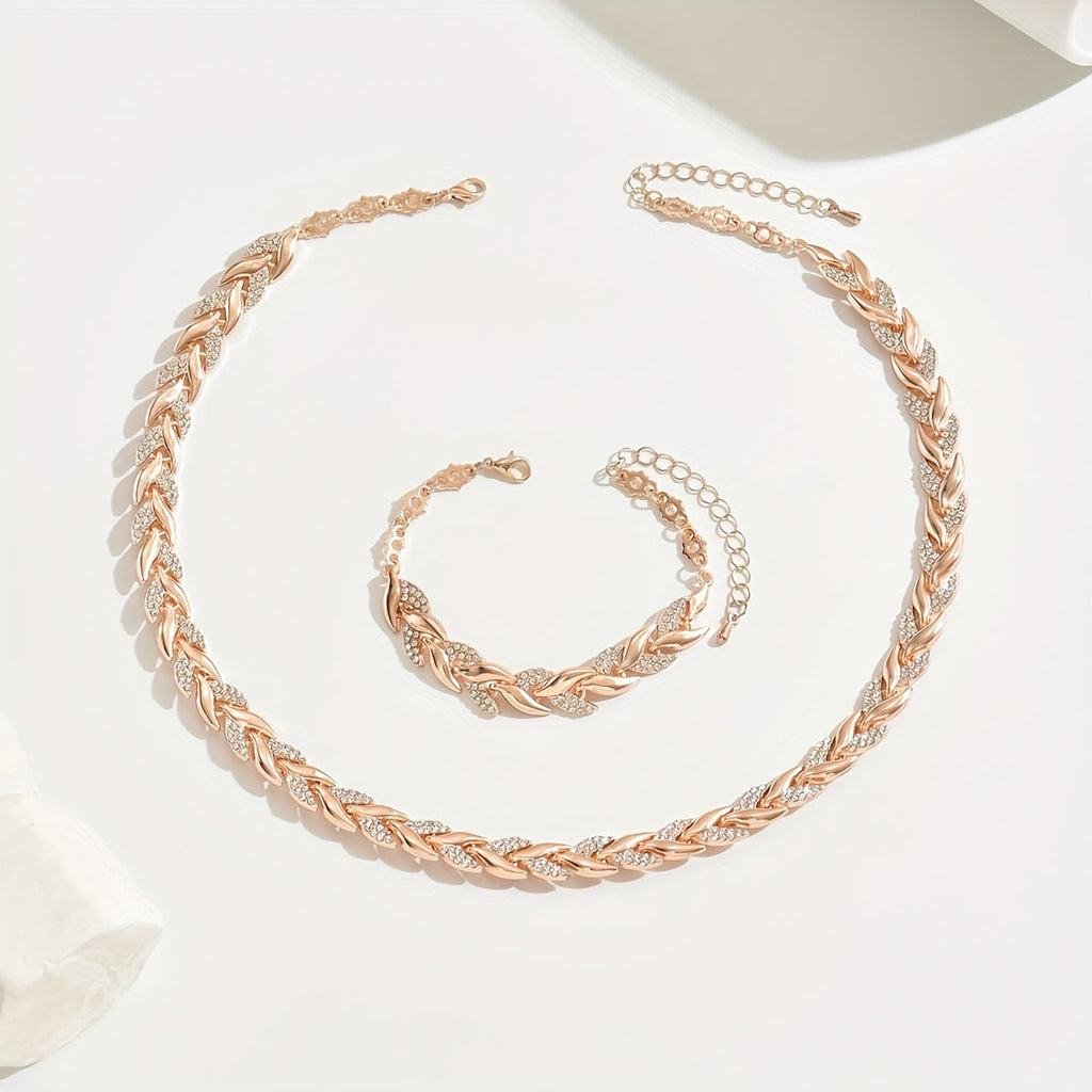 Elara™ | Timeless Leaf-Link Necklace & Bracelet Set