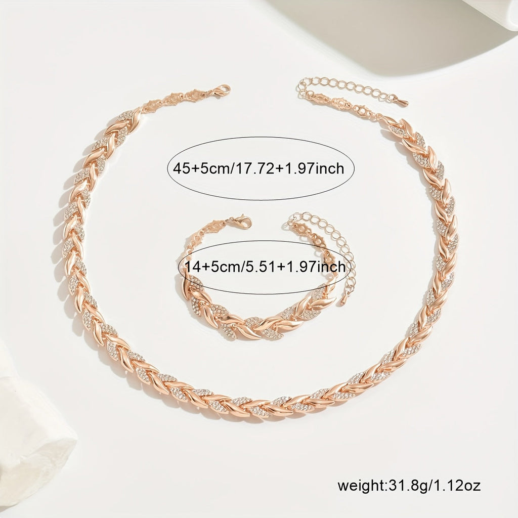Elara™ | Timeless Leaf-Link Necklace & Bracelet Set