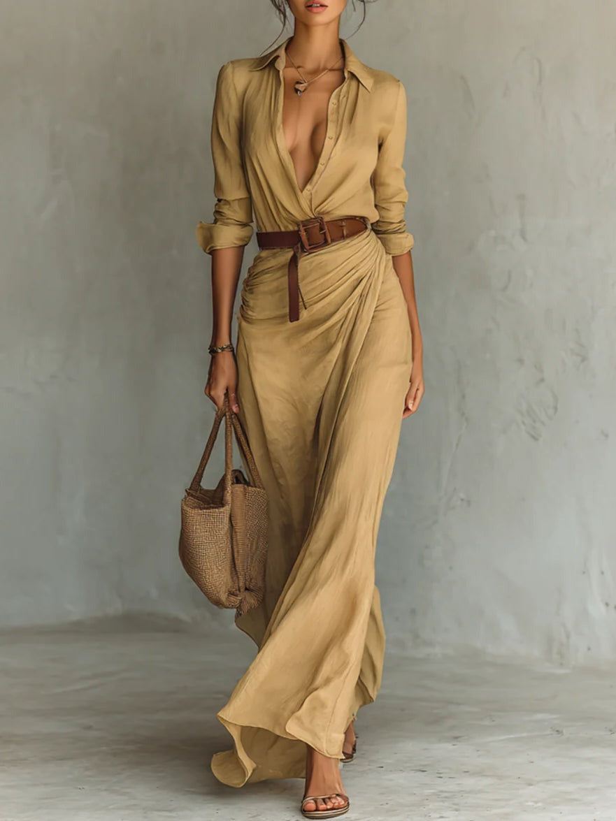 Gwen™ Elegant Casual Shirt Dress + FREE Belt