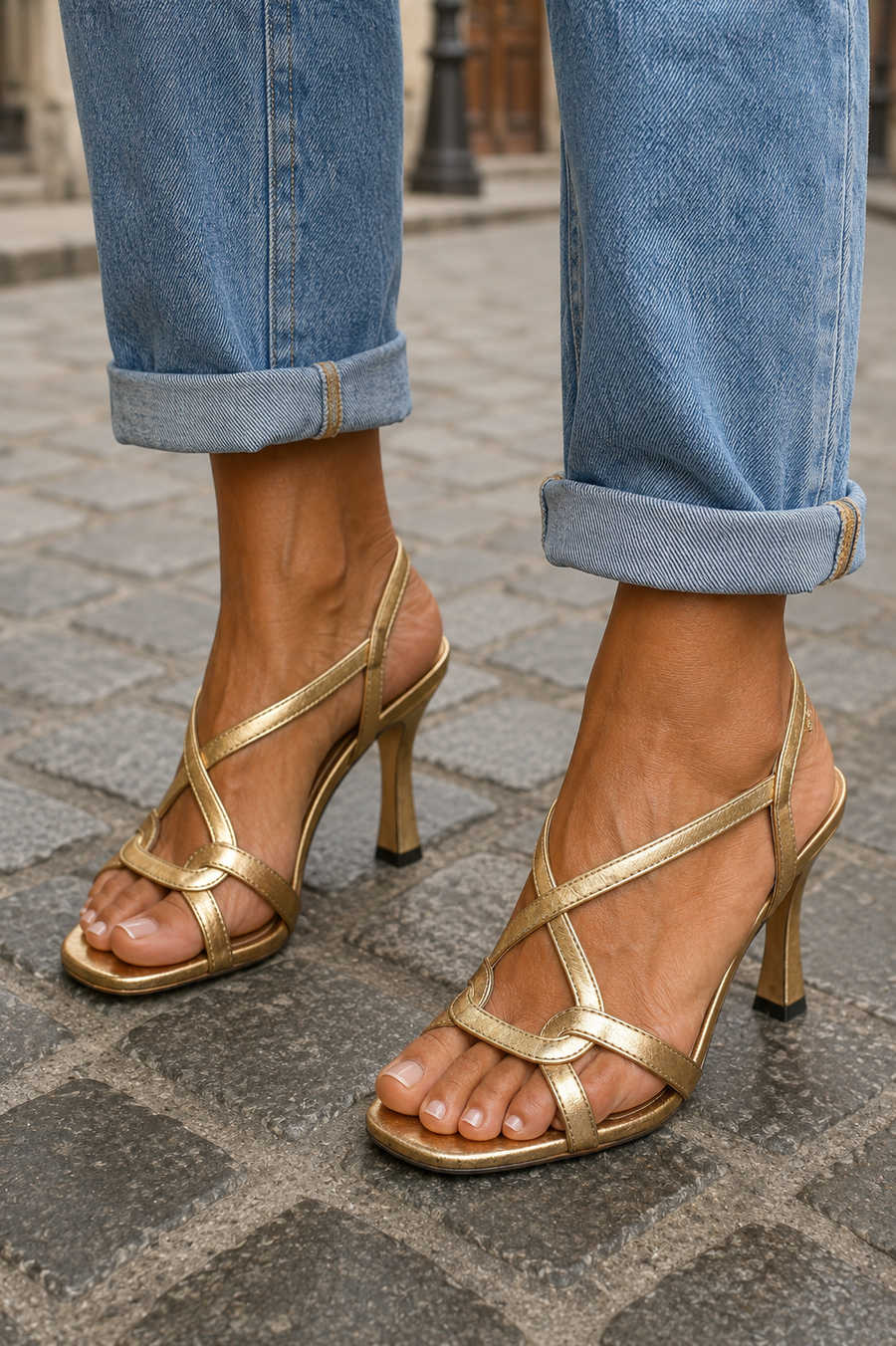 Eliana | Golden Winter Charm Heeled Sandals
