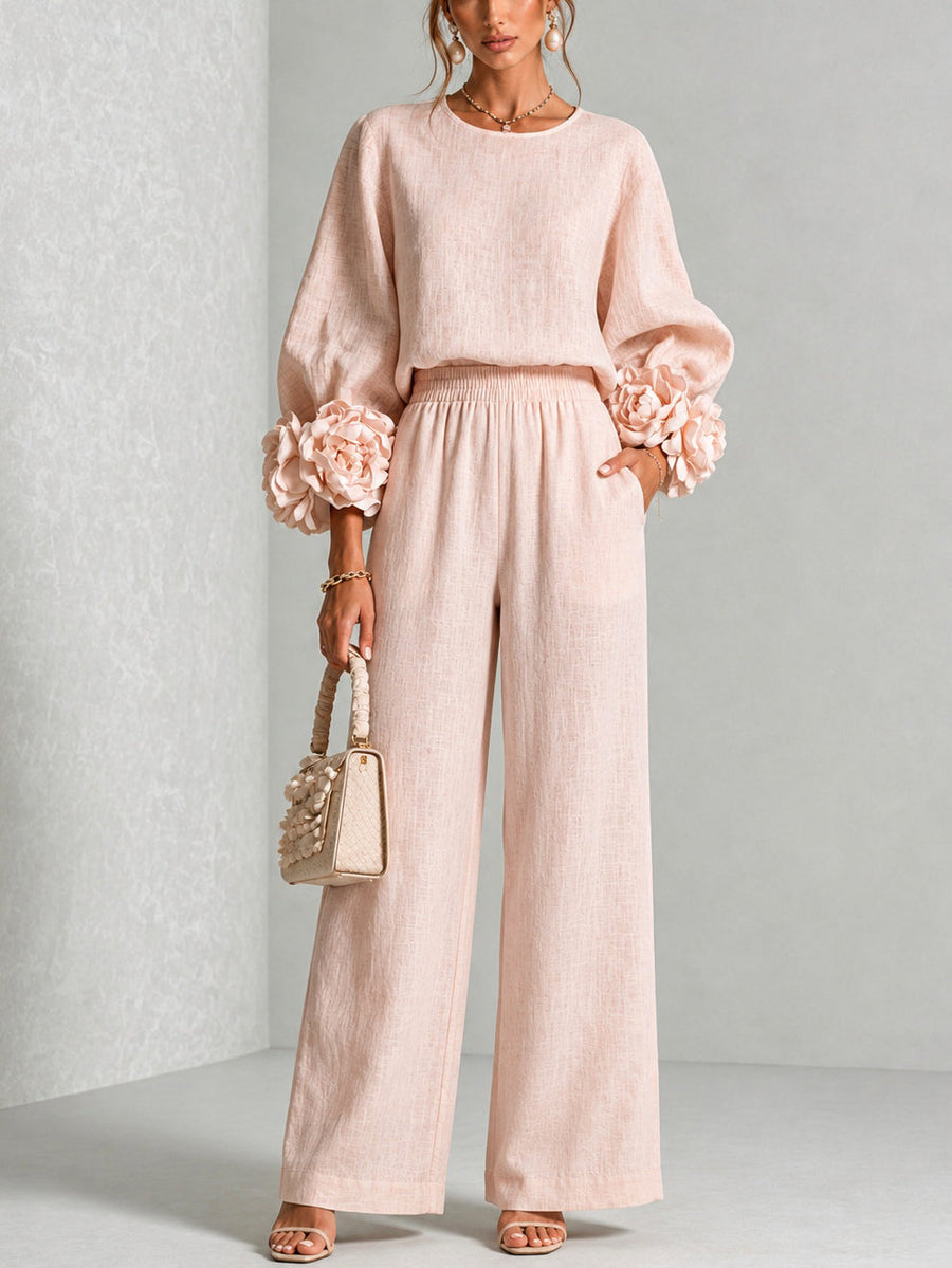 Rosalie™ | Floral Cuff Linen-Blend Two-Piece Set