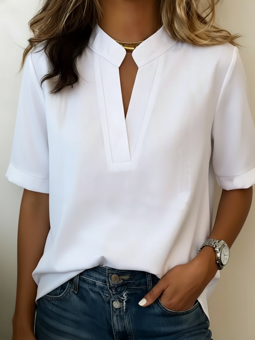 Margaux | Chic Blouse with V-Neck and Golden Detail