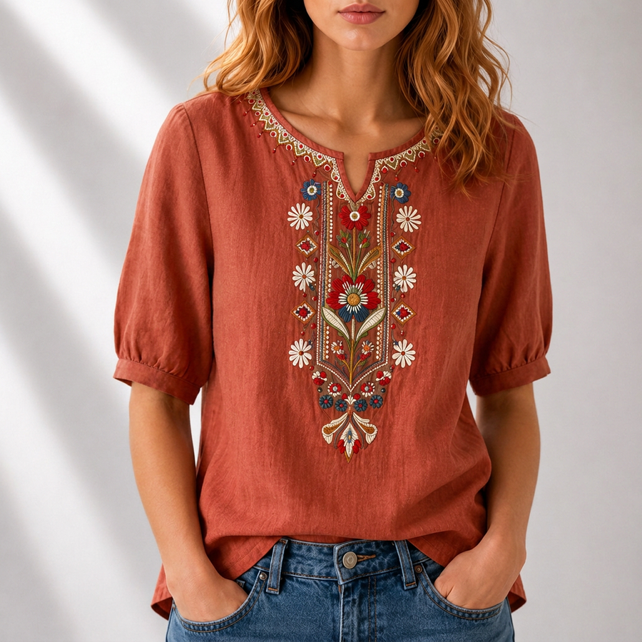 Serella | Floral Embroidered Blouse
