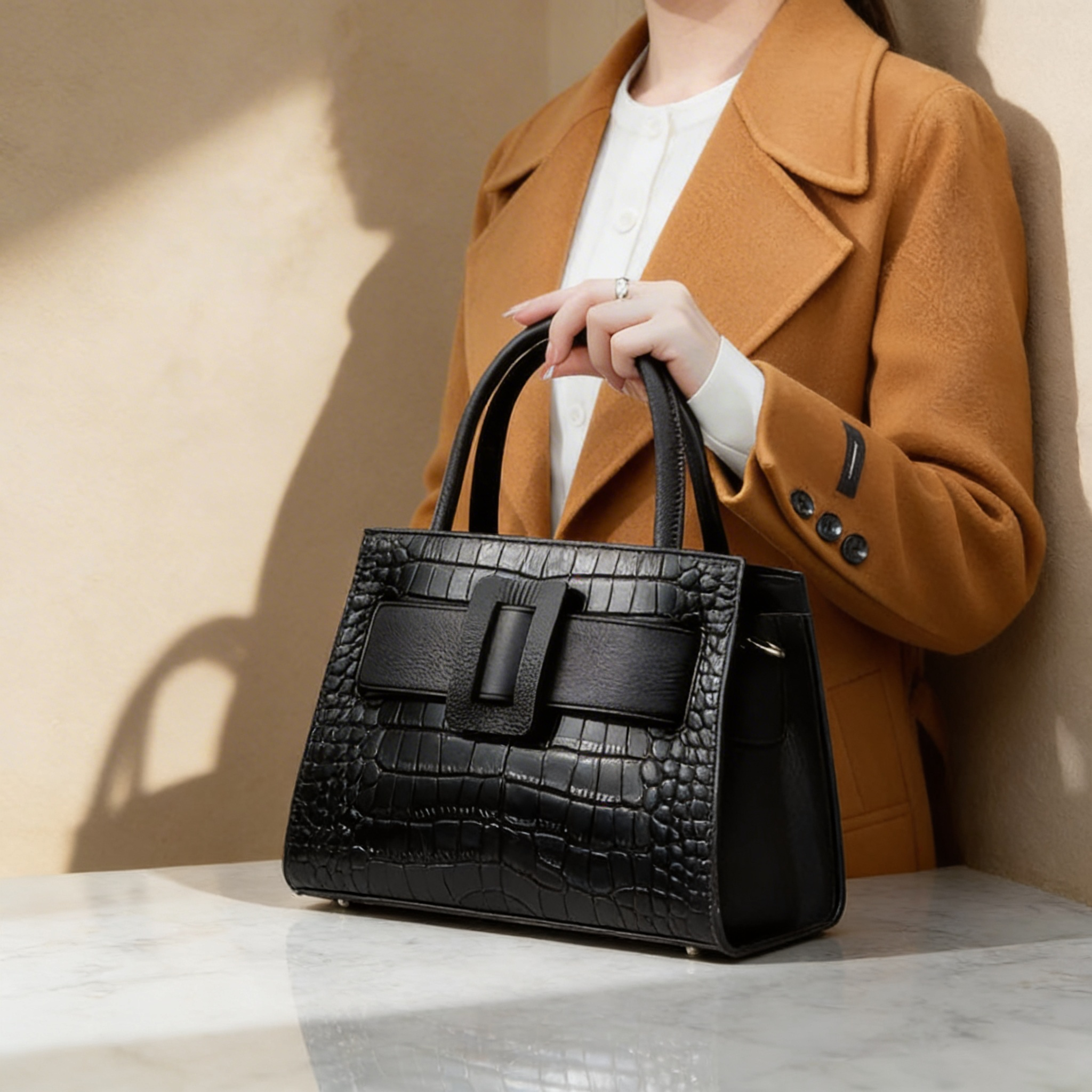 Kim's | Florence Buckle-Front Top-Handle Tote | Structured Handbag