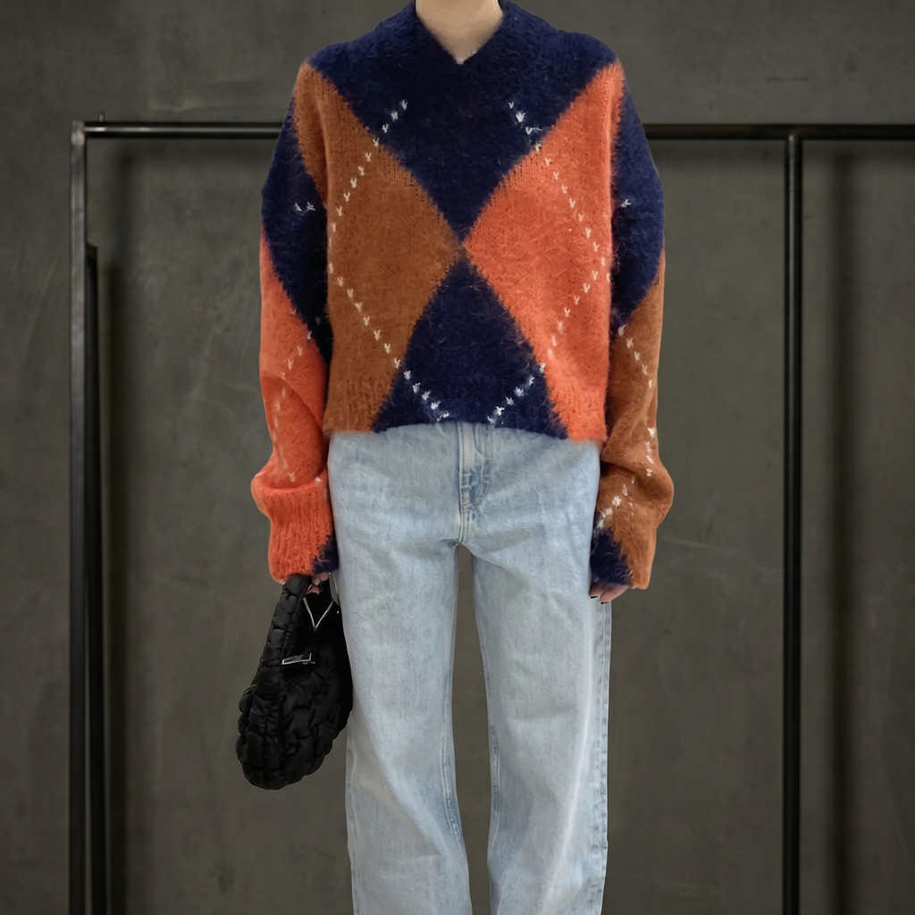 KIM'S | WOMEN'S SWEATER | ARGYLE | CROPPED